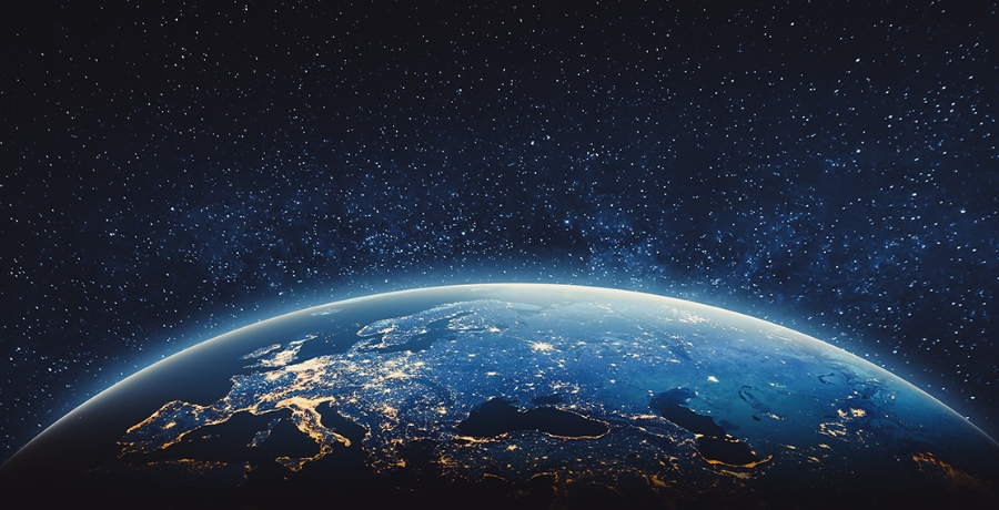 Blick vom Weltall auf einen Ausschnitt der Erde: Europa und Asien