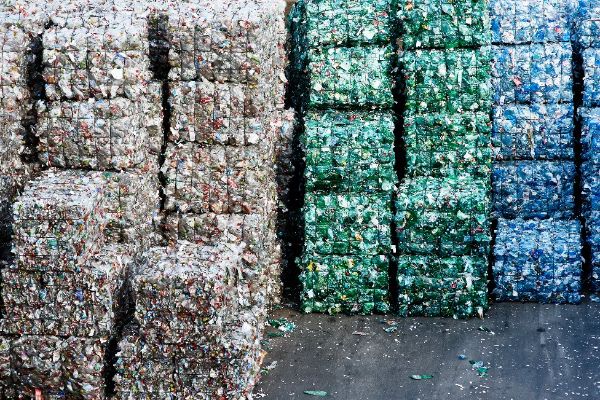 Packages of plastic bottles for recycling