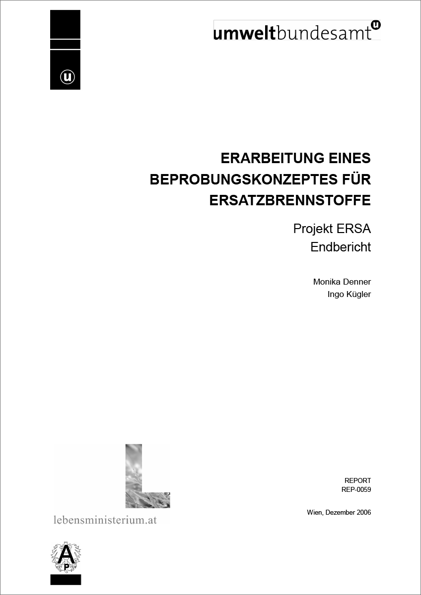 Titelblatt "Erarbeitung eines Beprobungskonzeptes für Ersatzbrennstoffe"