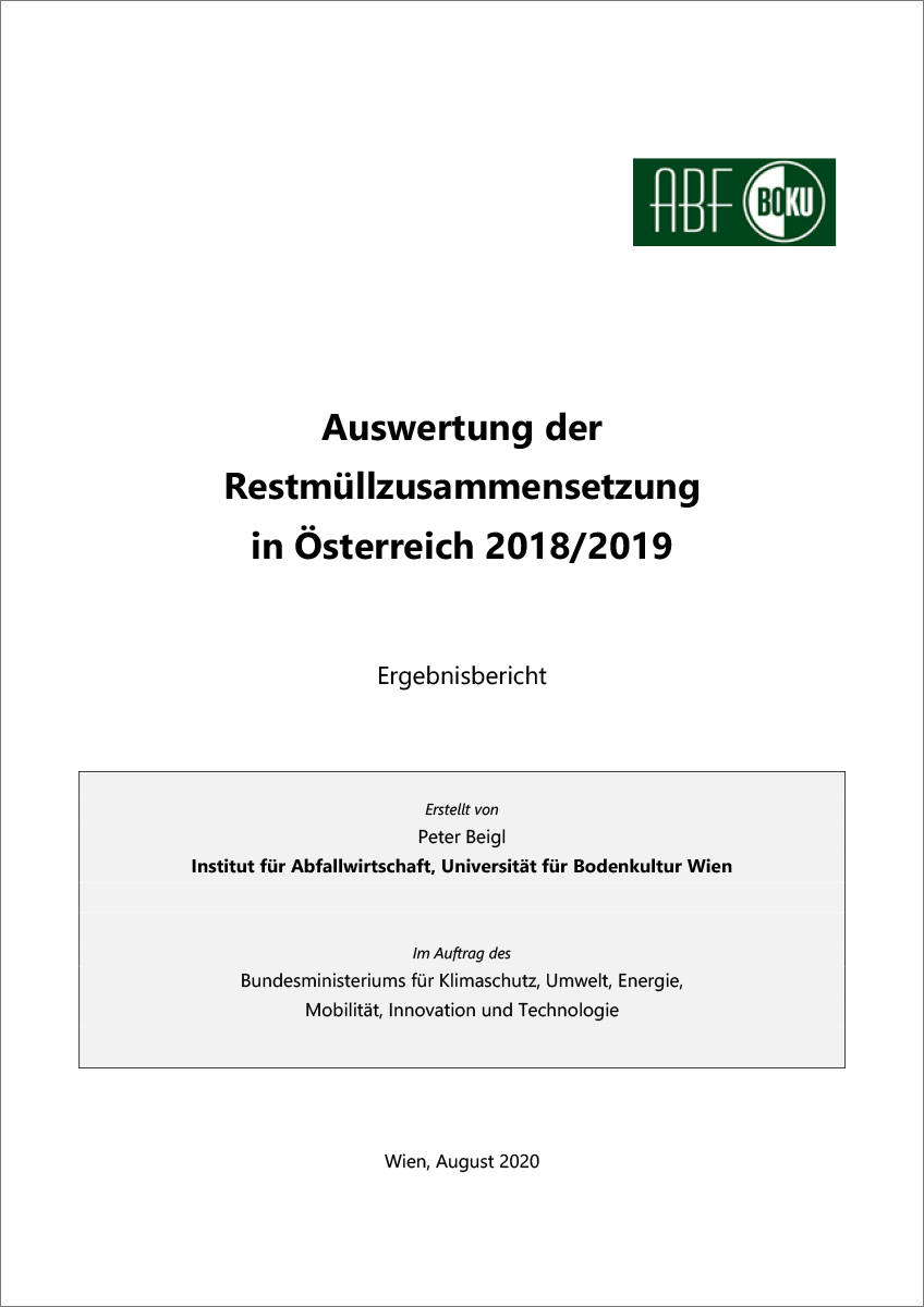 Titeltblatt "Auswertung der Restmüllzusammensetzung in Österreich 2018/19"