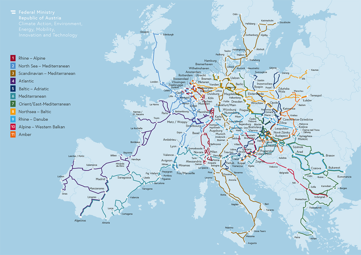 Map of the EU Rail Freight Corridors