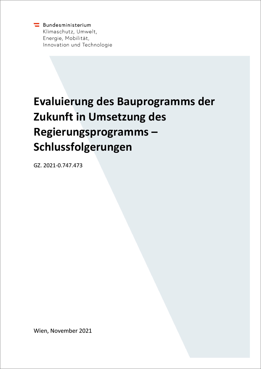 Titelblatt "Evaluierung des Bauprogramms der Zukunft in Umsetzung des Regierungsprogramms"