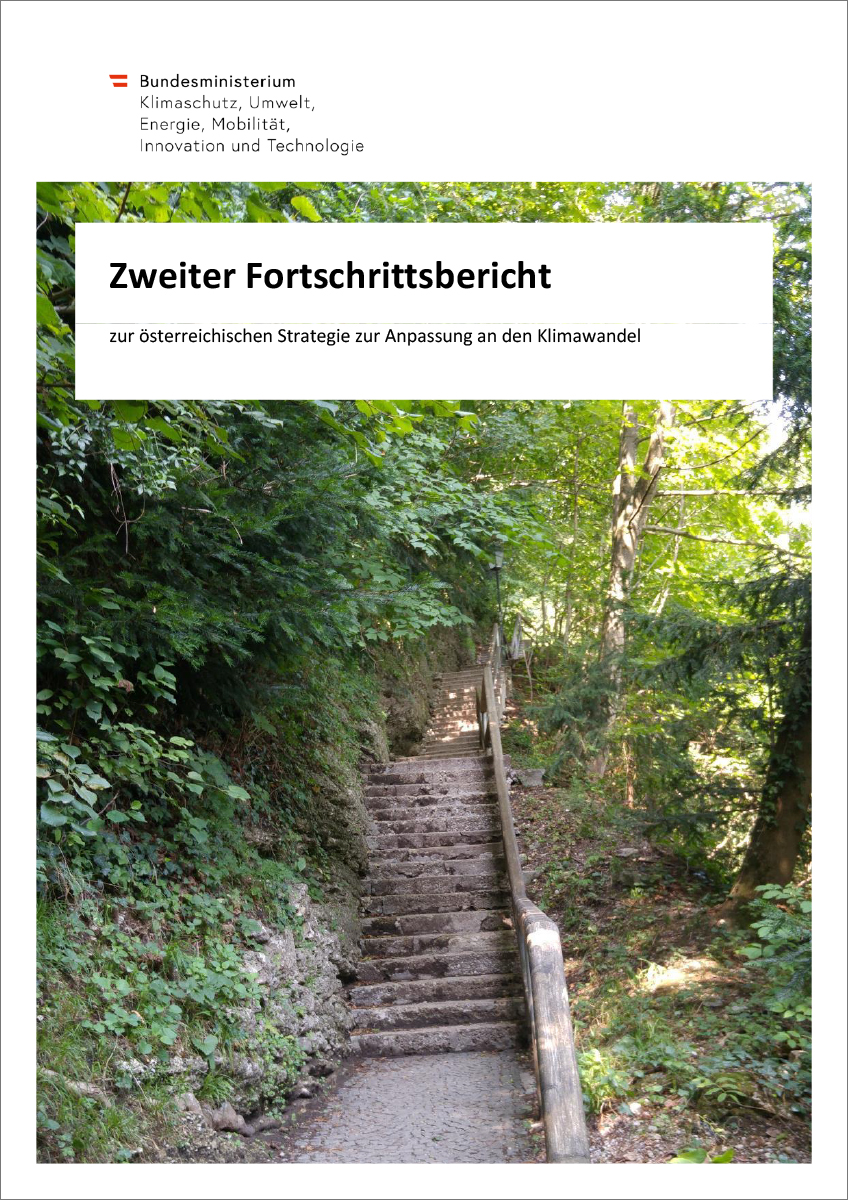 Titelblatt zum zweiten Fortschrittsbericht zur österreichischen Strategie zur Anpassung an den Klimawandel