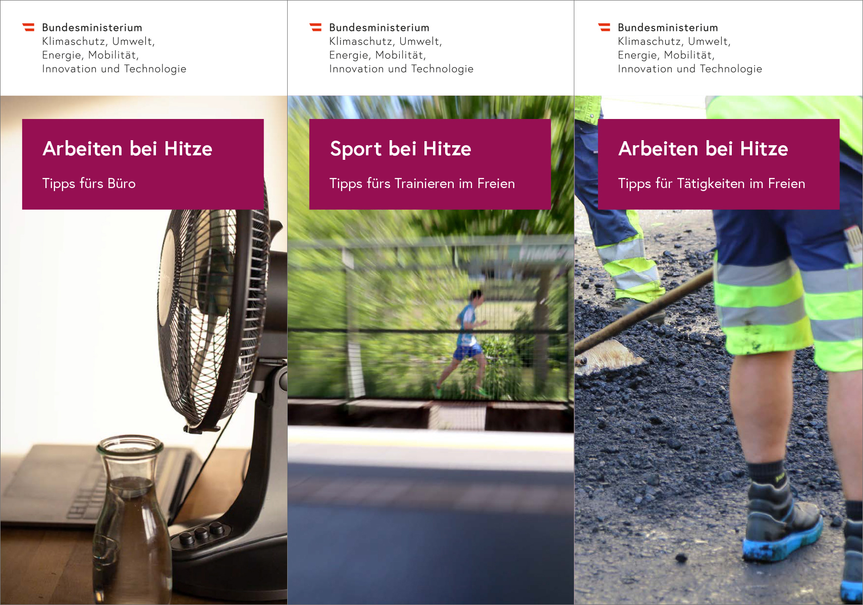 Titelblätter Arbeiten und Sport bei Hitze