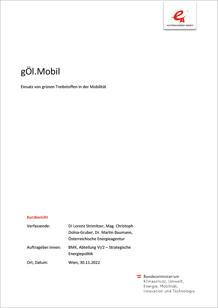 Titelblatt "gÖl.Mobil - Einsatz von grünen Treibstoffen in der Mobilität"