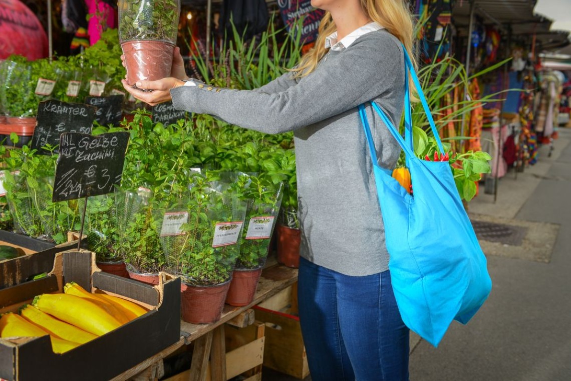 A woman shops at the market.