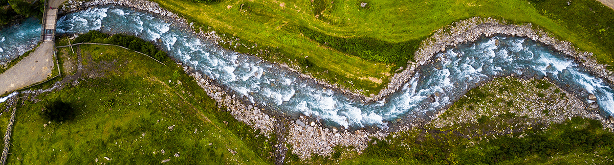clear wild river near the forest in Austria